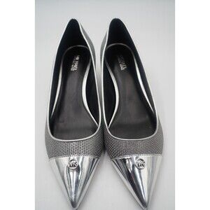 Michael Kors Davina Flex Kitten Metallic Silver Heel Pointed Toe Textured Sz 8.5
